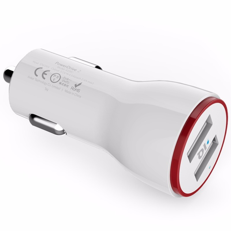 Anker 2USB 新款24W 车充/车载充电器 5V/4.8A 白色