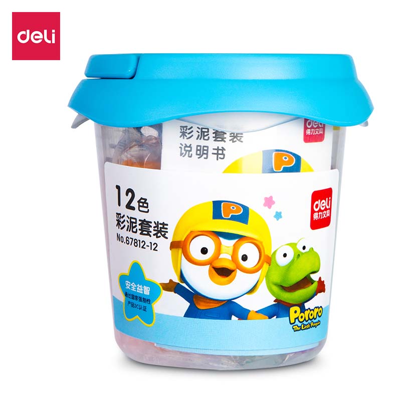 得力67812-12啵乐乐主题彩泥(蓝色)(桶)