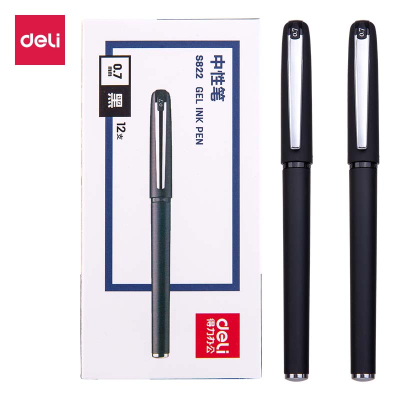 得力S822办公中性笔0.7mm子弹头(黑)